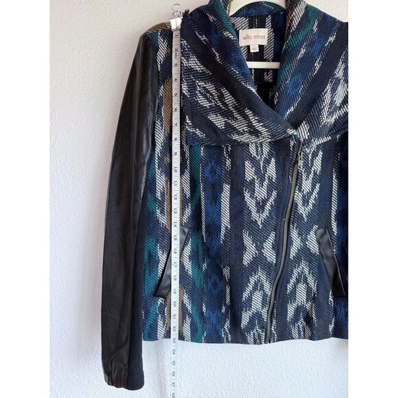 Ella Moss Faux Leather Sleeve Woven Blanket Boho Moto Jacket Ikat Aztec Navajo S - Picture 10 of 12